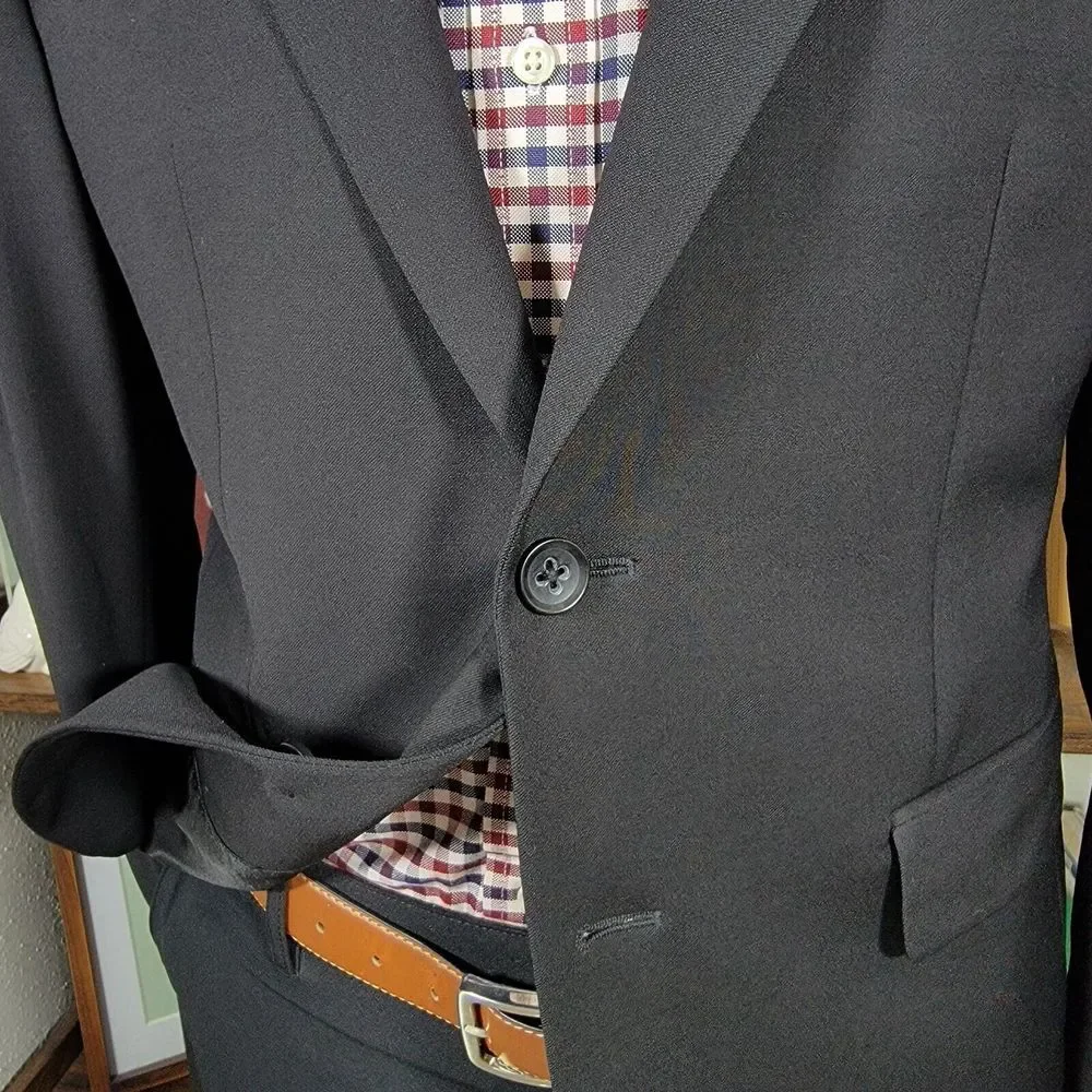 Banana Republic Mens Sport Coat Two Button Solid Black Lanificio Wool 40S Modern